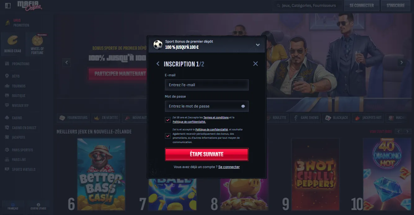 Guide d'inscription sur Mafia Casino